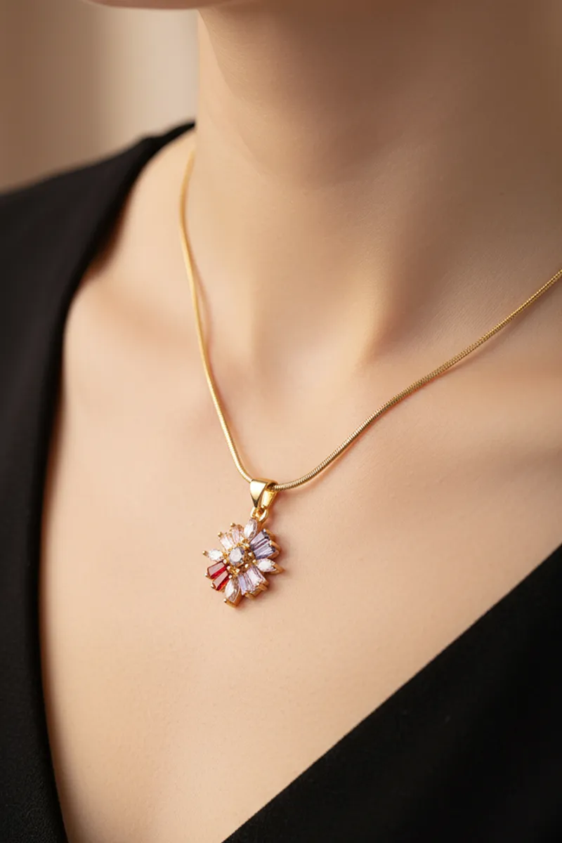 Gold Plated Multicolor Floral Pendant Chain for Women & Girls