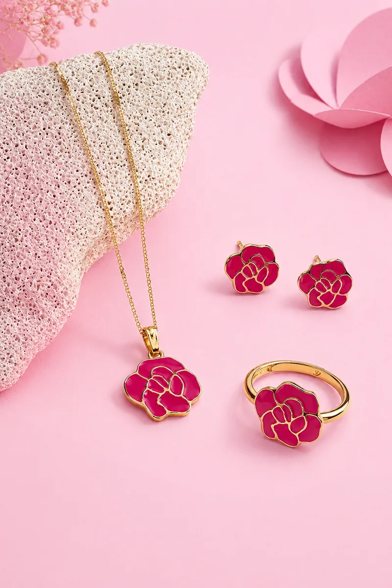 Rose Jewellery Set for Little Girls - 3 Piece Combo Gift Set