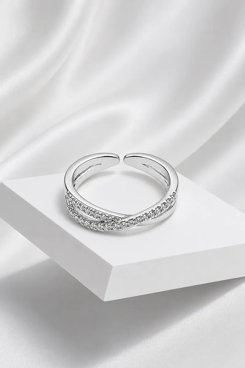 Silver Criss Cross Adjustable Ring for Women & Girls