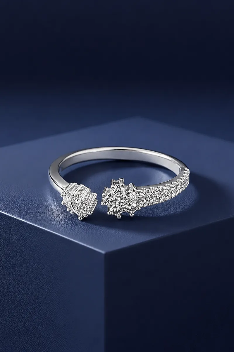Silver Flower Adjustable Ring for Women