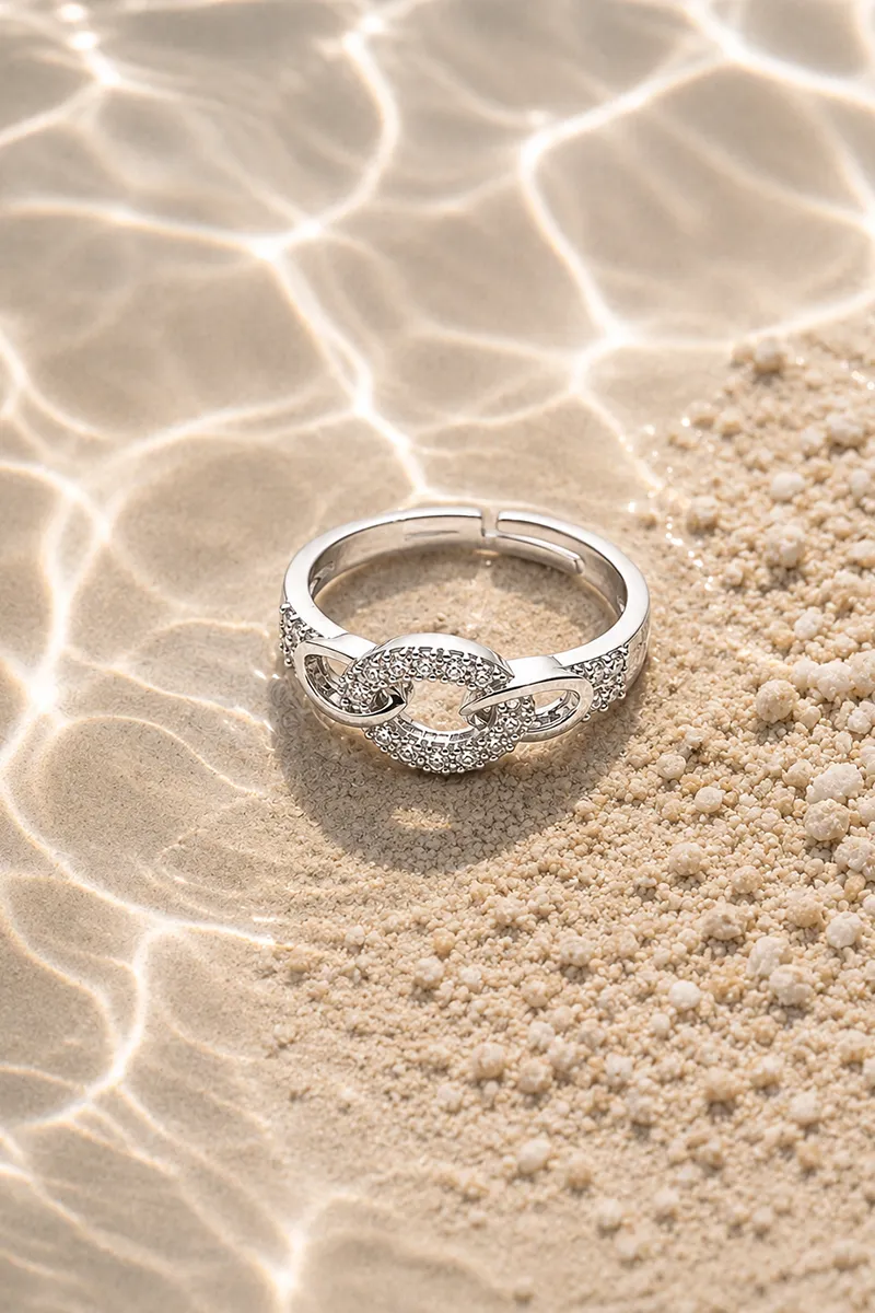 Silver Interlinked Loop Adjustable Ring for Women & Girls