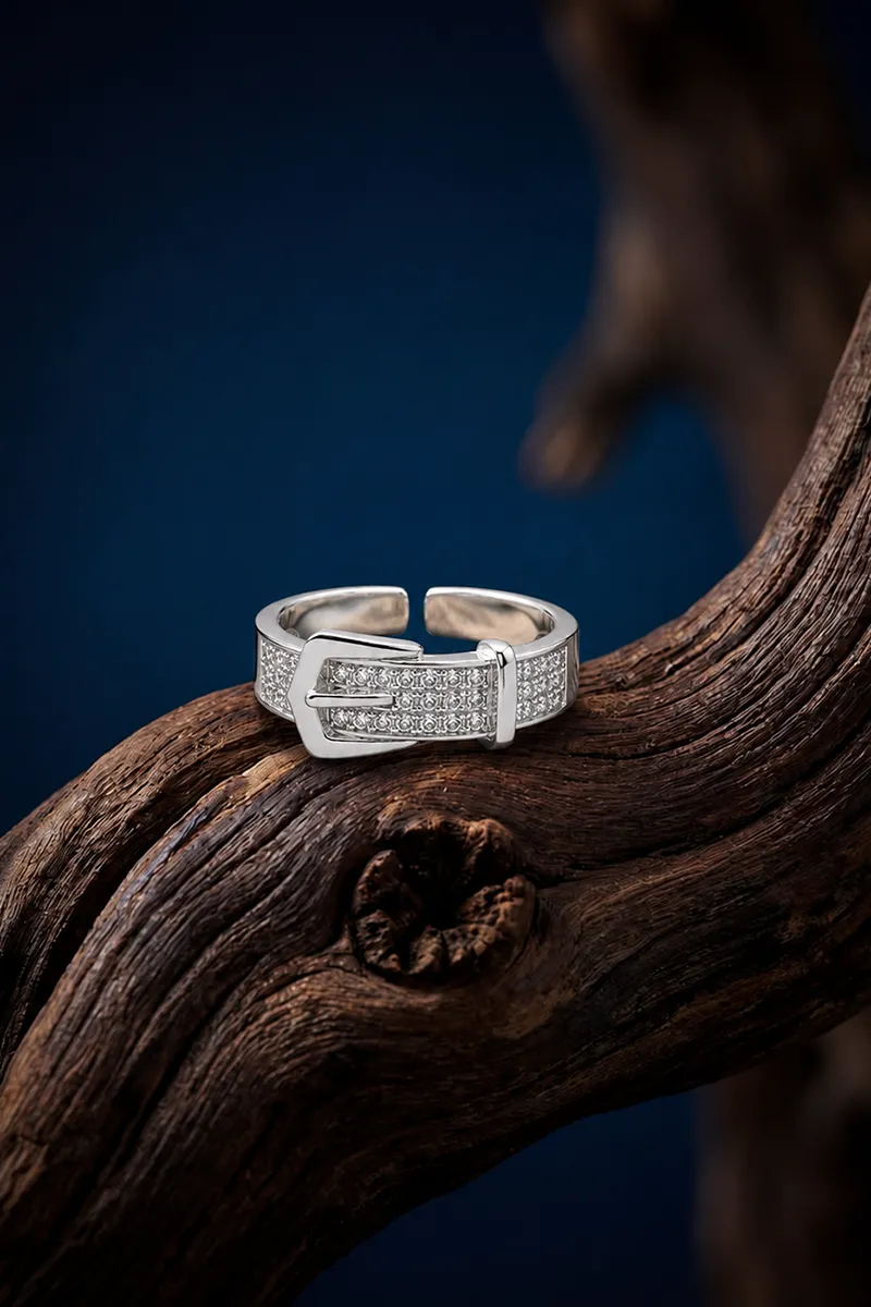 Silver Belt Buckle Adjustable Ring for Women