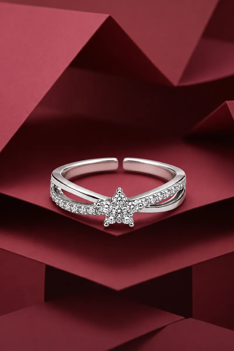 Silver Star Adjustable Ring for Women & Girls