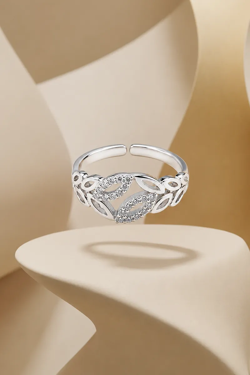 Silver Leaf Adjustable Ring for Women & Girls
