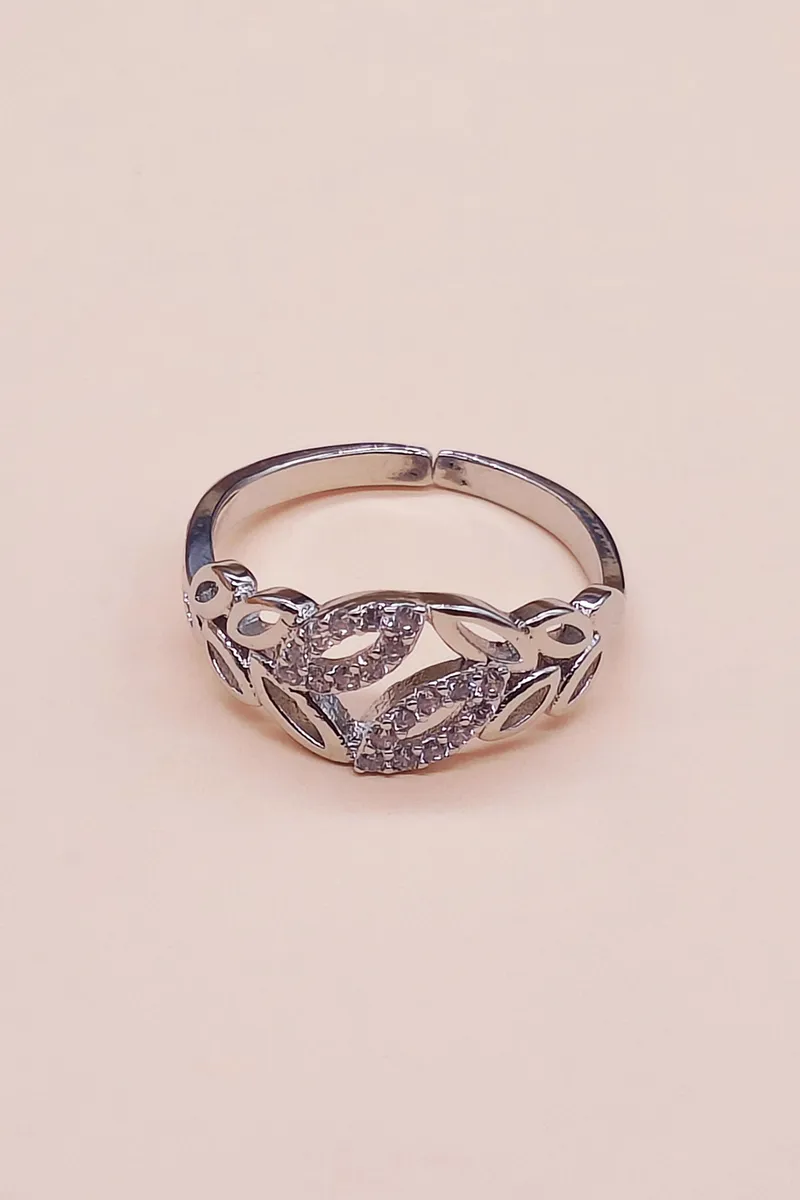 Silver Leaf Adjustable Ring for Women & Girls