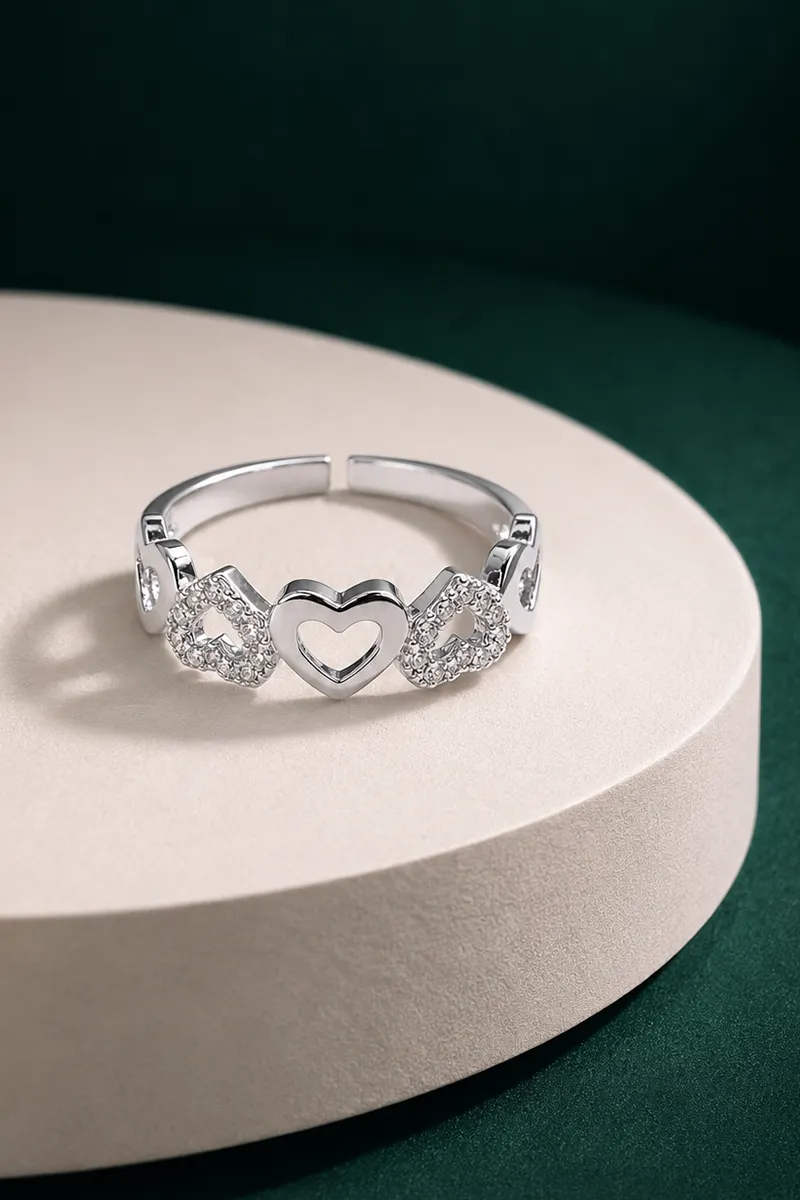 Silver Heart Adjustable Ring for Women & Girls