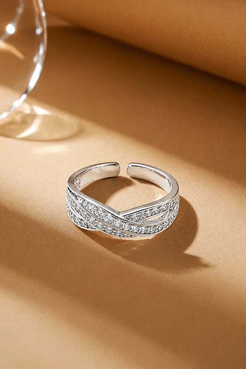 Silver Twisted Knot Adjustable Ring for Women & Girls