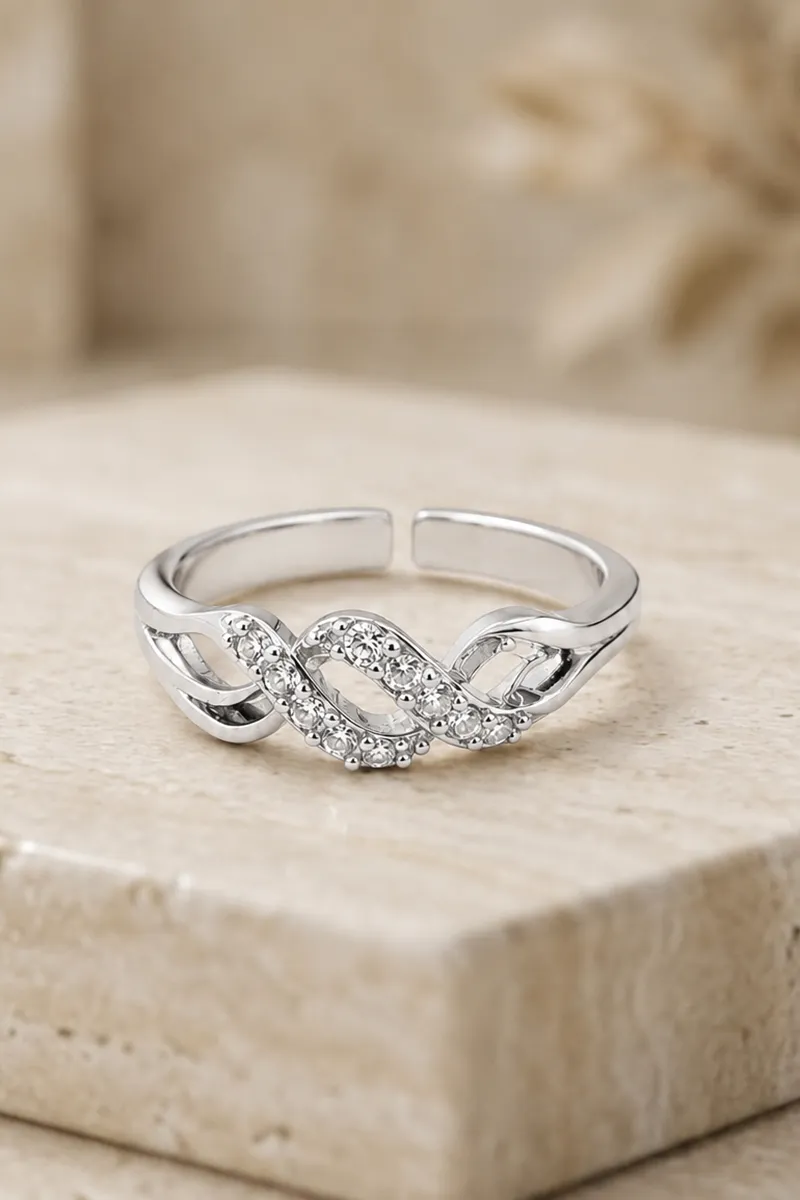Silver Twisted Knot Adjustable Ring for Women & Girls