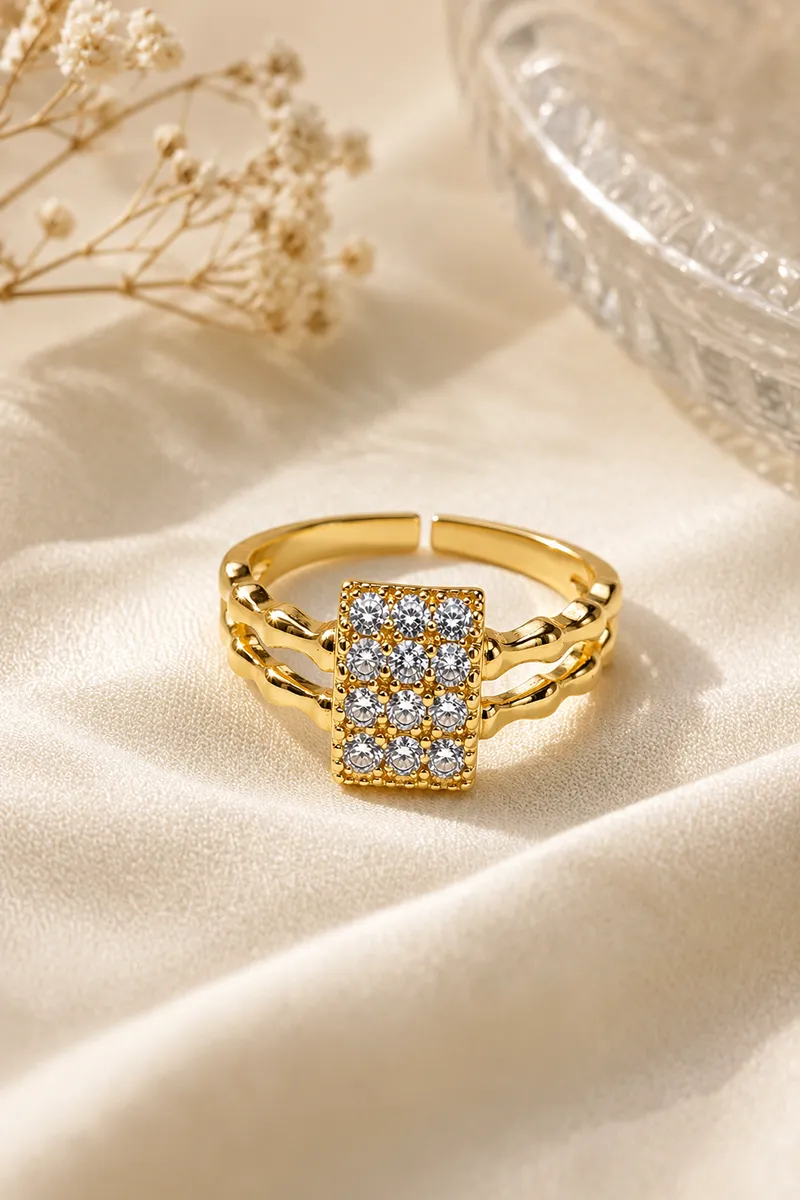 Gold Rectangle Bar Adjustable Ring for Women & Girls