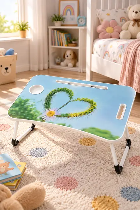 Foldable Laptop Study Table – Heart & Floral Grass Design