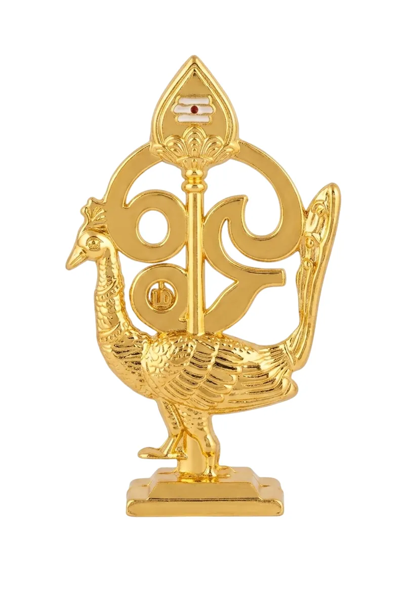 Metal Murugan Vel with Peacock  - 4*2 Inch