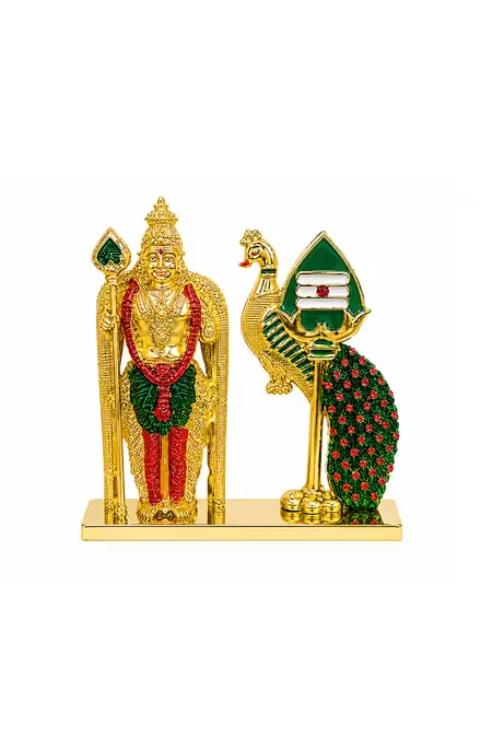 Metal Golden Murugan & Vel  - 3 x 2 Inch