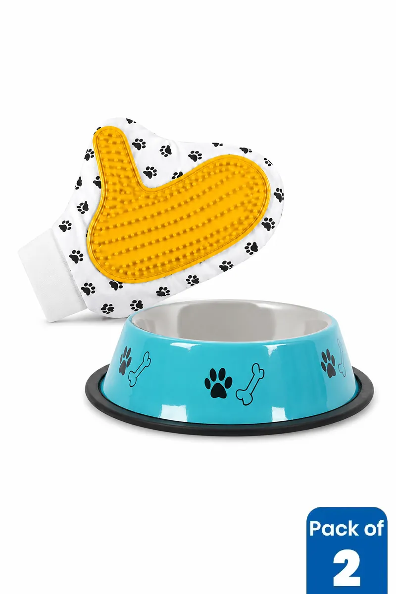 Pet Feeding & Grooming Essentials Combo Set – Pack of 2