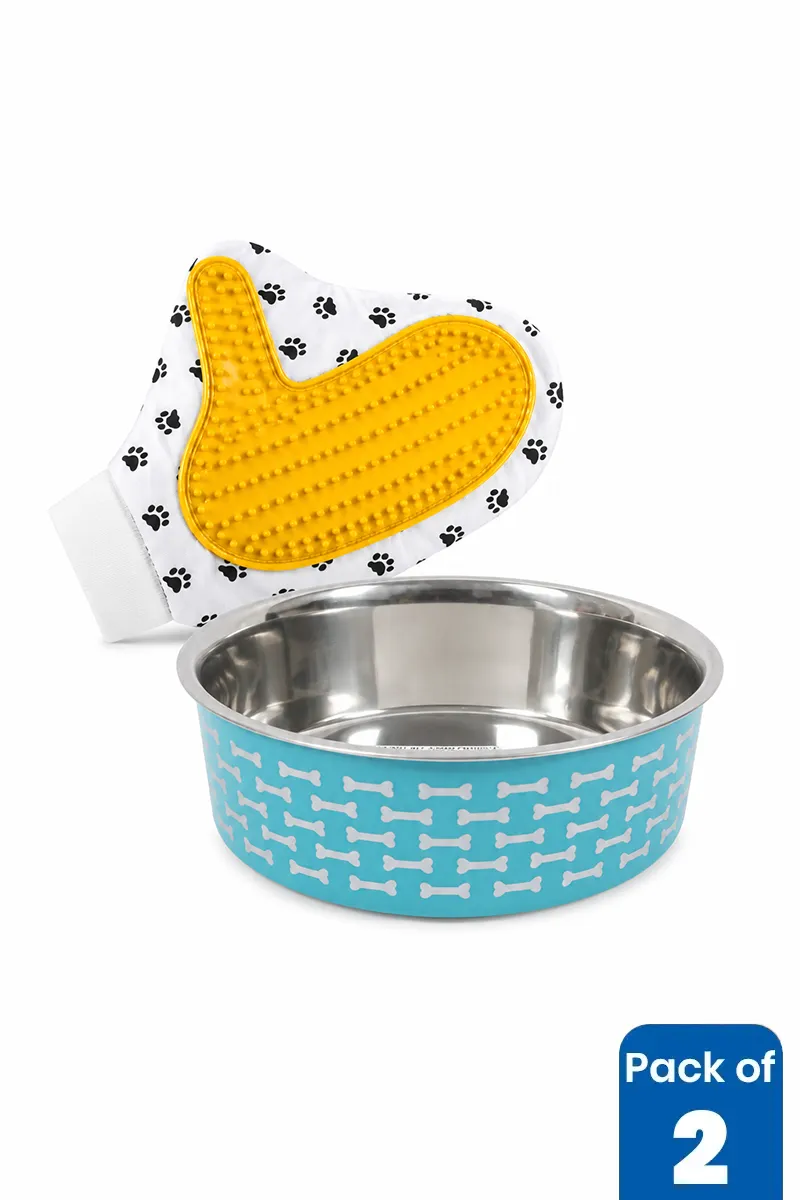 Pet Feeding & Grooming Essentials Combo Set – Pack of 2