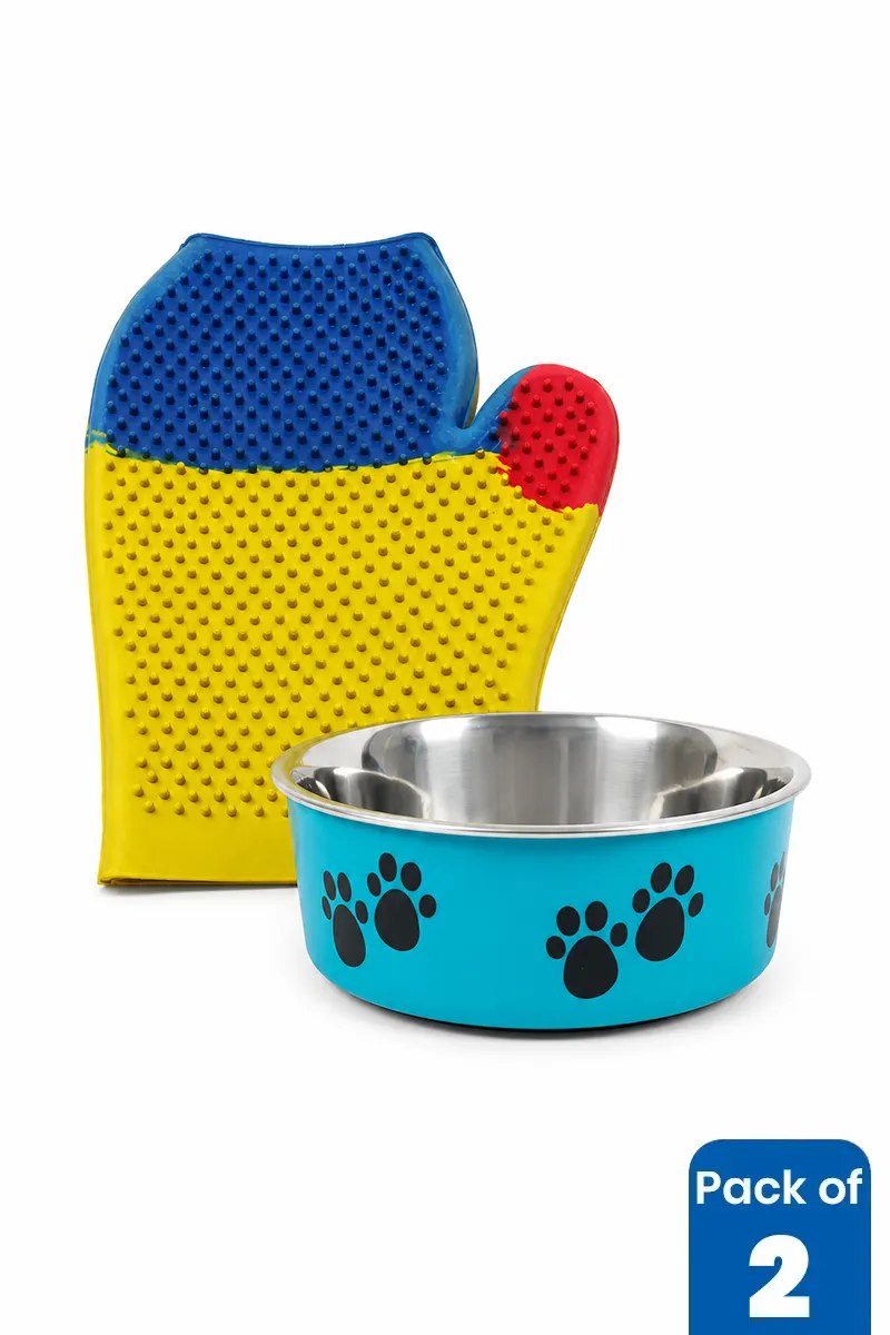 Pet Feeding & Grooming Essentials Combo Set – Pack of 2