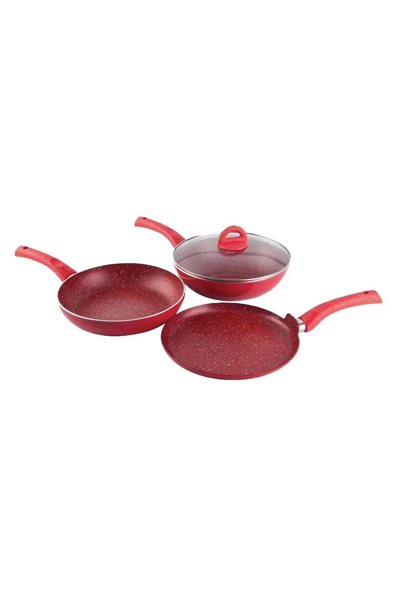 Wonderchef Nonstick Aluminium Kadai with lid & Frypan & tawa - 26 Cm - Red POHK0813RED - PORUR