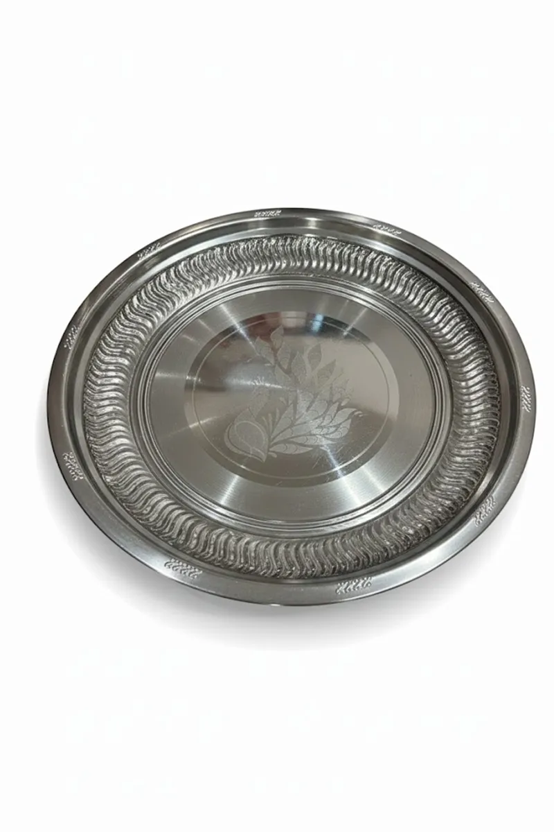 Stainless Steel Thambulam Plate, Silver - Large - PORUR