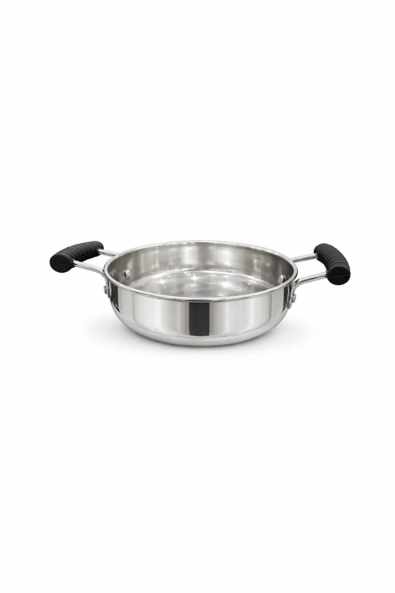 Stainless Steel Flat Base Kadai with Bakelite Handle - Medium