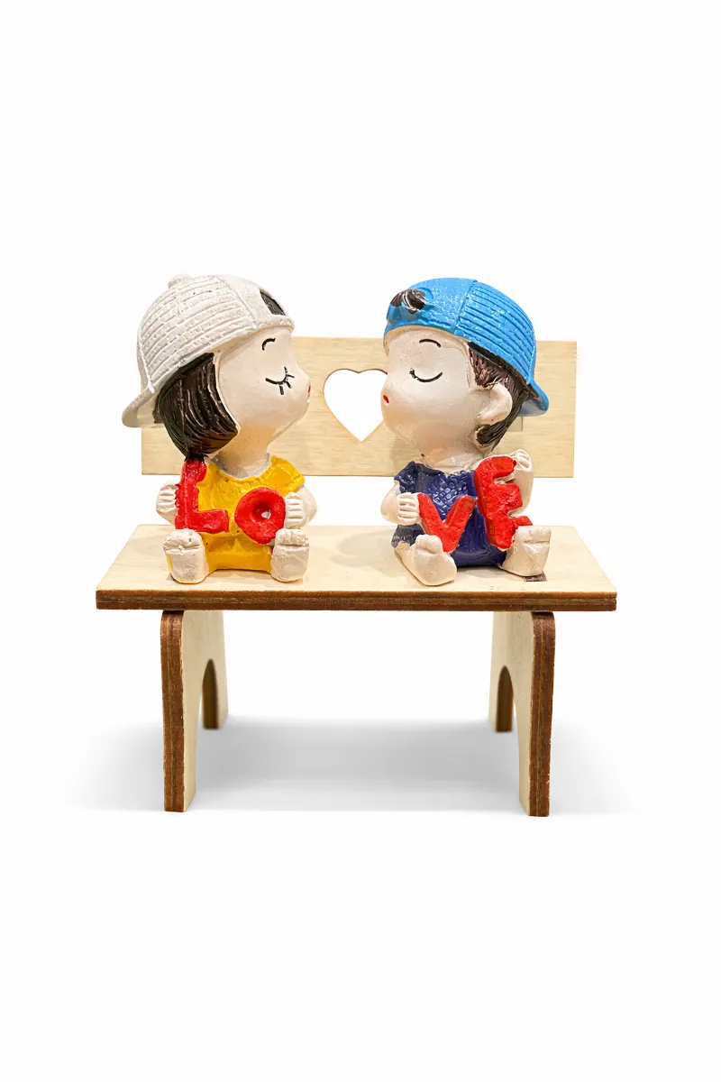 Wood & Resin Couple On Bench Decorative Showpiece Statue - Kiss
