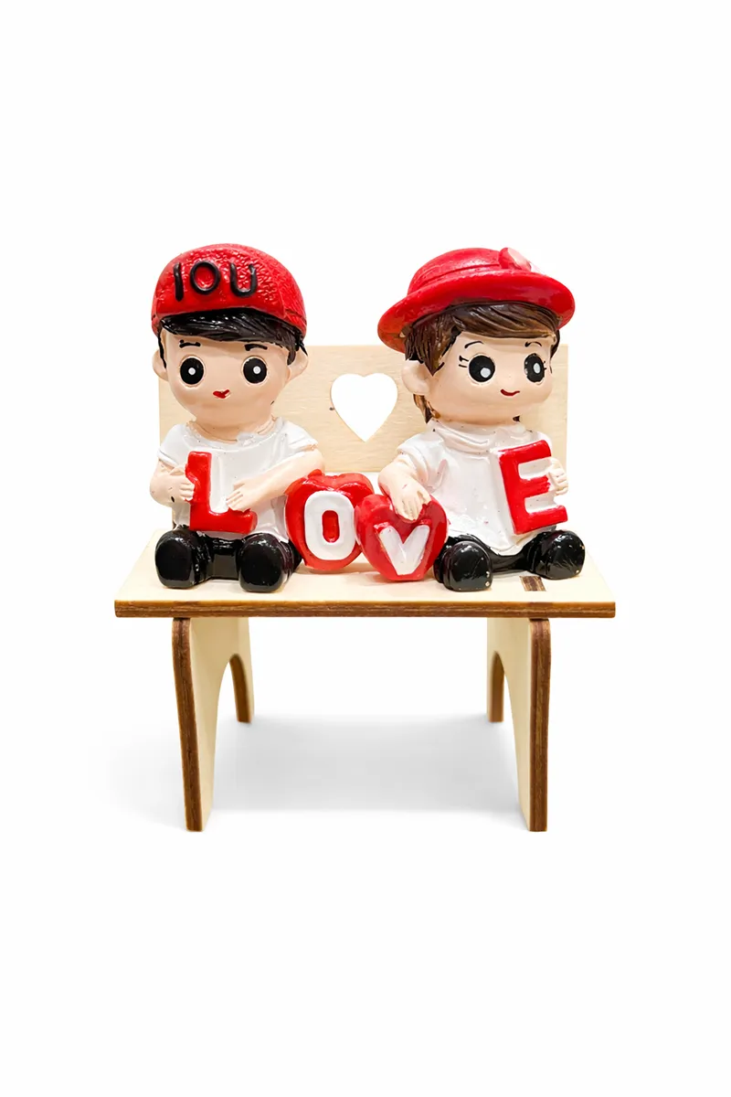 Wood & Resin Couple On Bench Decorative Showpiece Statue - Love