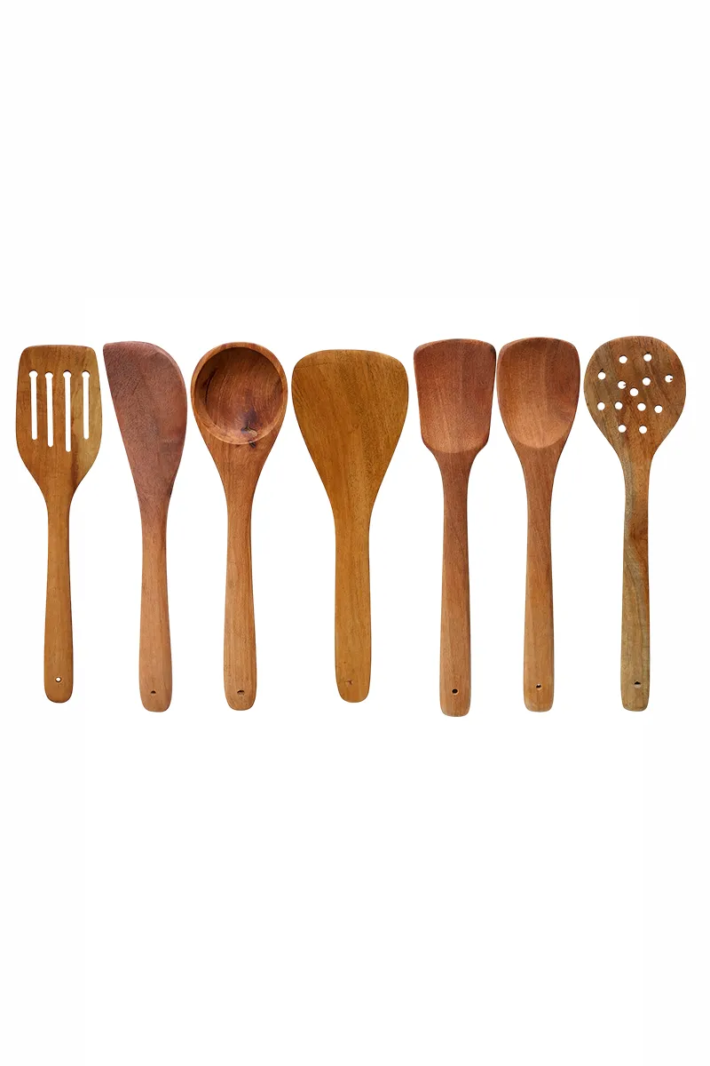 Wooden Cooking Ladle Set - 7 Pcs