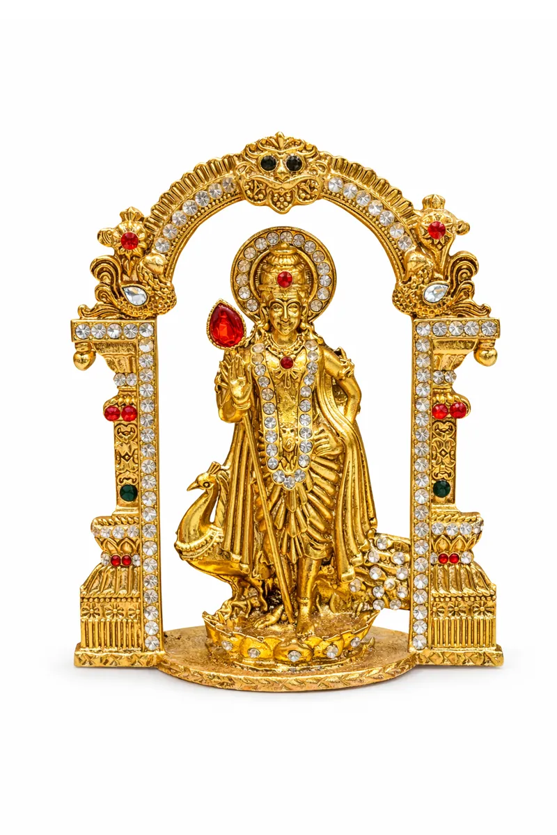 Stoned Murugan Idol, Gold - Small