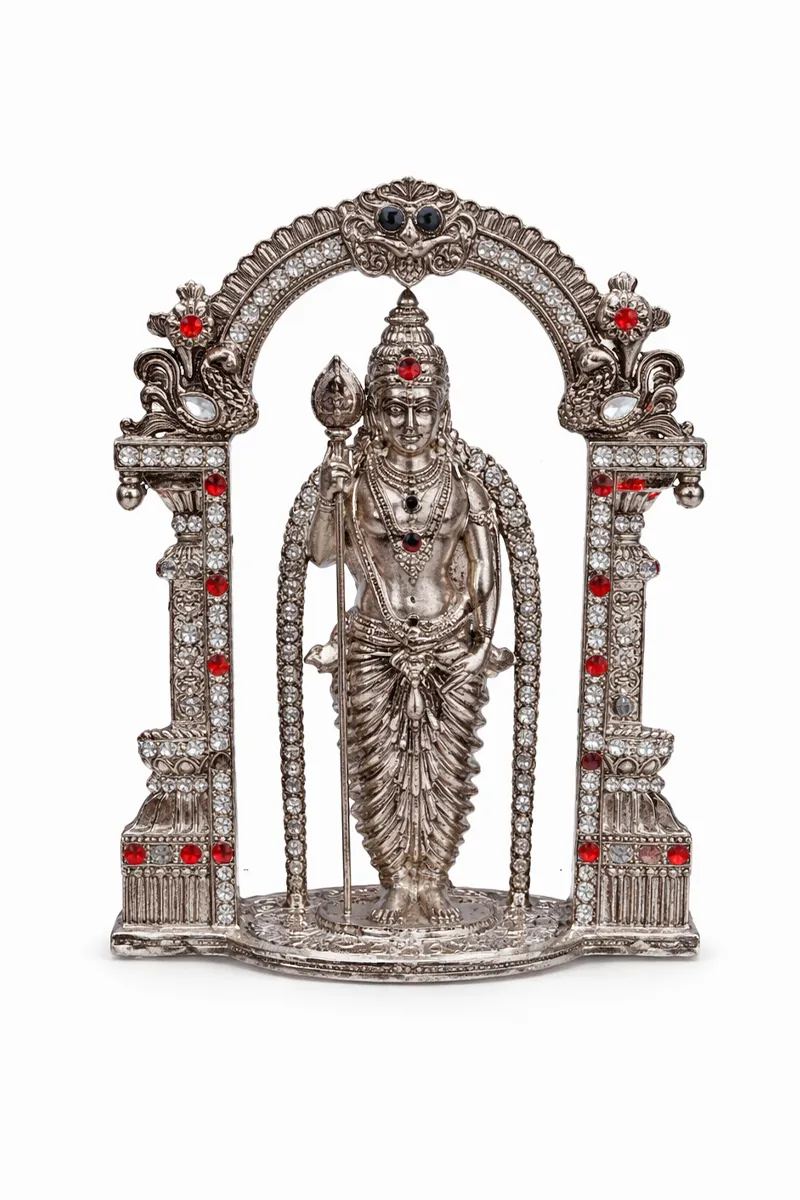 Stoned Murugan Idol, Silver - Small