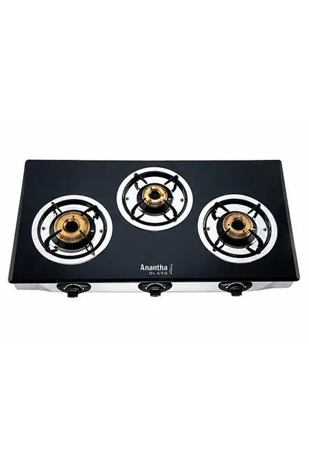 Anantha 3 Burner Glass Top Gas Stove | Gas Cooktop (Assorted)