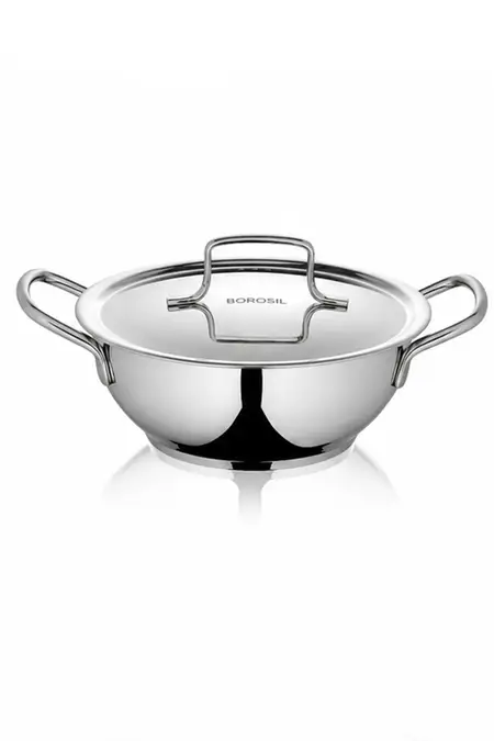 Borosil Cookfresh Stainless Steel Deep Kadai with Lid - 1.6 Ltr
