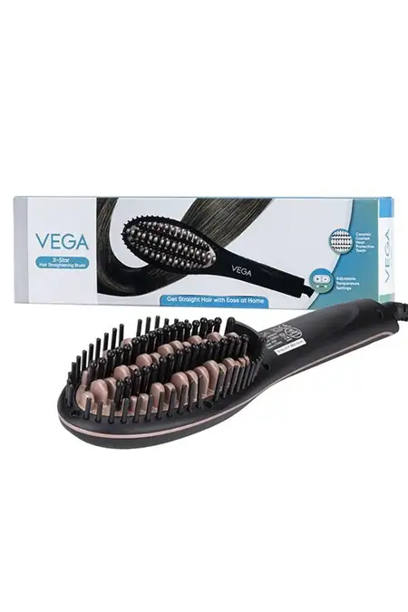 Vega VHSB-03 X-Star Hair Straightening Brush for Women with Thermo Protect Technology, 16 Temperature Settings (Assorted)