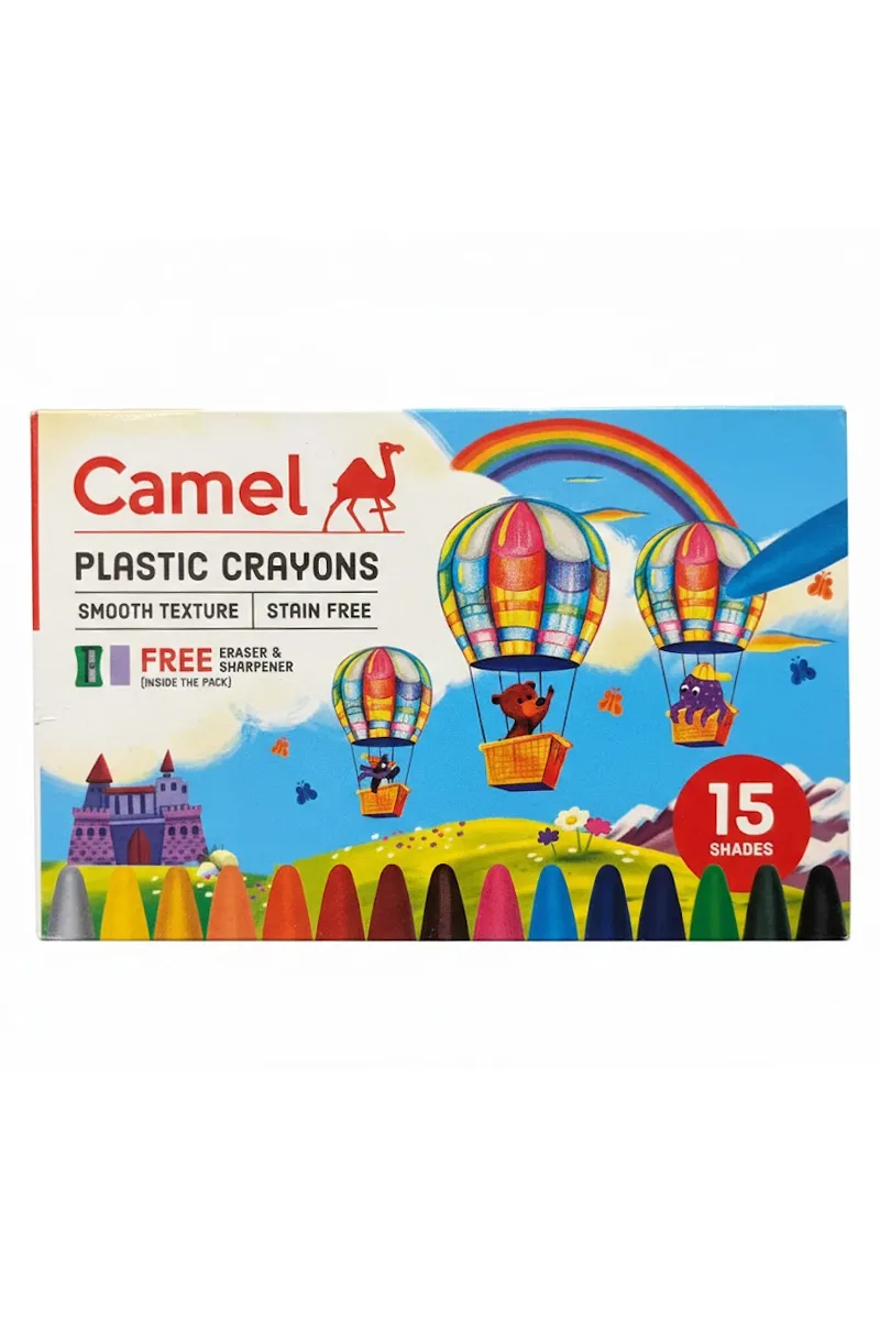 Camel Plastic Crayons with Sharpener - 15 Shades - PORUR