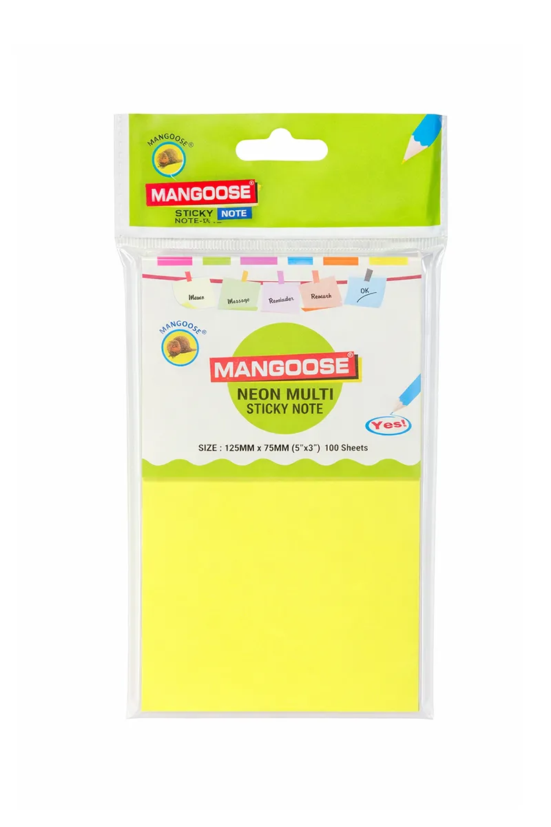 Neon Multi Sticky Note Pad - 100 Sheets - 125 MM x 75 MM
