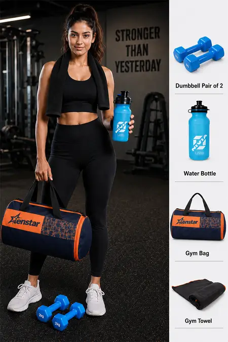 Nivia Gym Bag, Dumbbell, Ultra Sipper & Towel Combo - Pack of 4