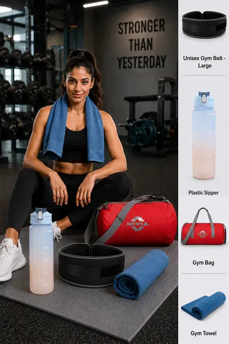 Nivia Workout Kit – Gym Bag, Belt, Sipper & Towel - Pack of 4