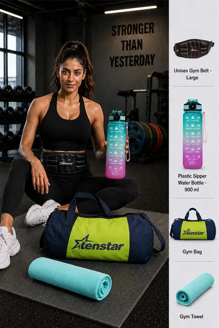 Gym Bag, Gym Belt, 1000ml Water Bottle & Towel Combo - Pack of 4 SPFTCB139MUL4