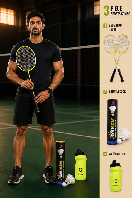 Cosco Badminton Racquets, Shuttlecocks & Sipper Combo - Pack of 3