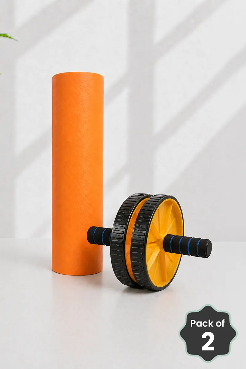 Premium Reversible Yoga Mat with Double Wheel Ab Roller Fitness - Set of 2