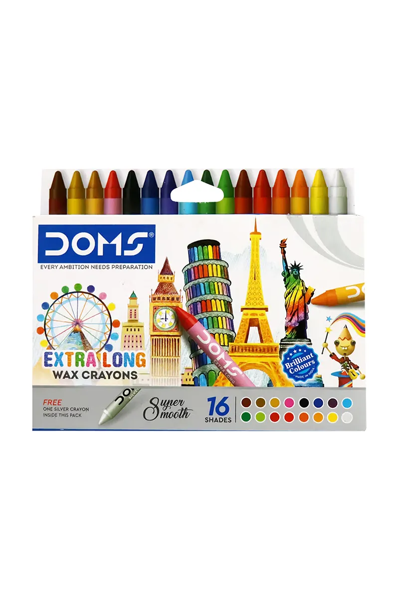 Doms Extra Long Wax Crayons, 16+1 Shades - Pack of 1