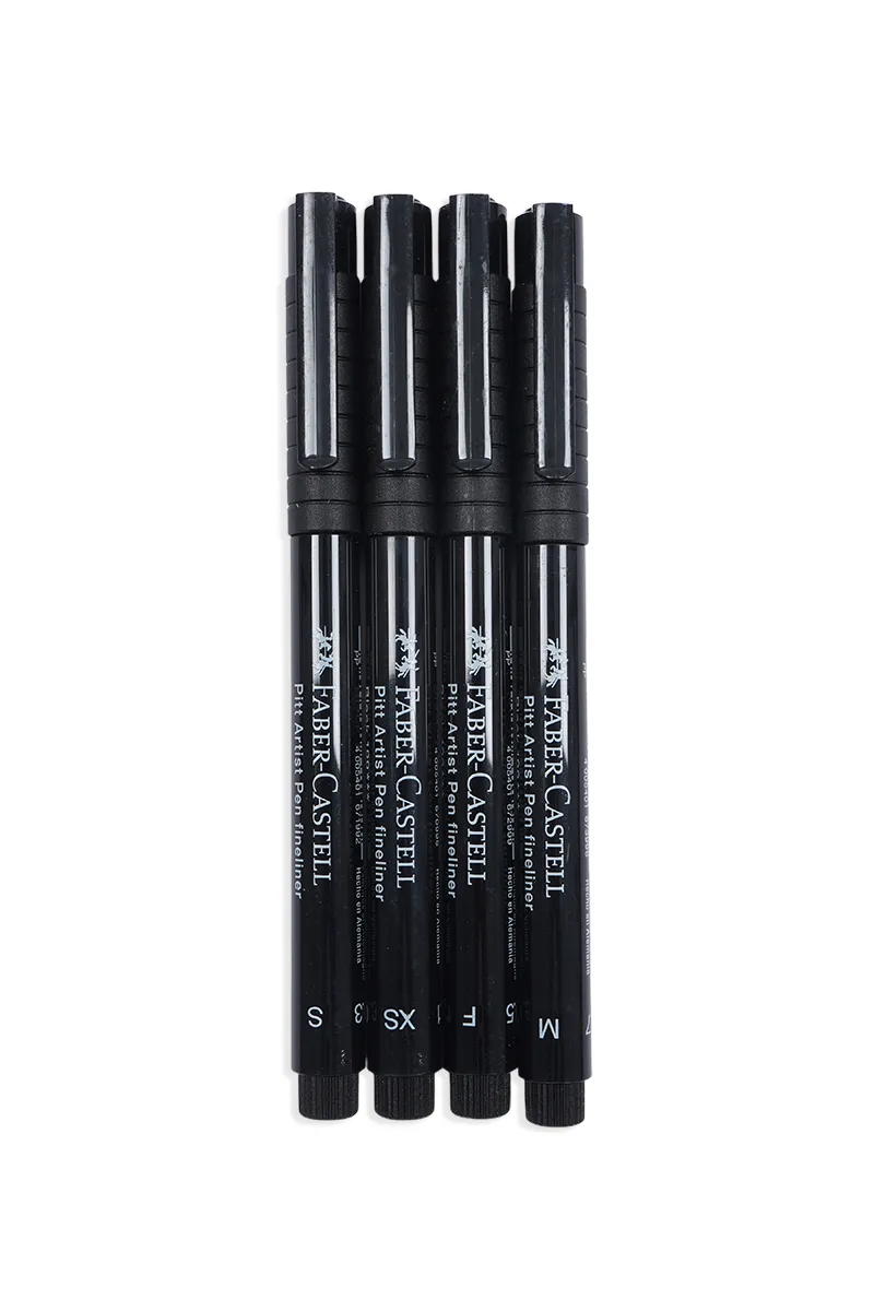 Faber-Castell 4 Pitt Artist Pens, Black - Pack of 4