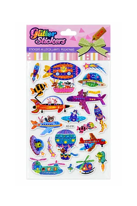 Glitter Airplane Theme Stickers – Pack of 1