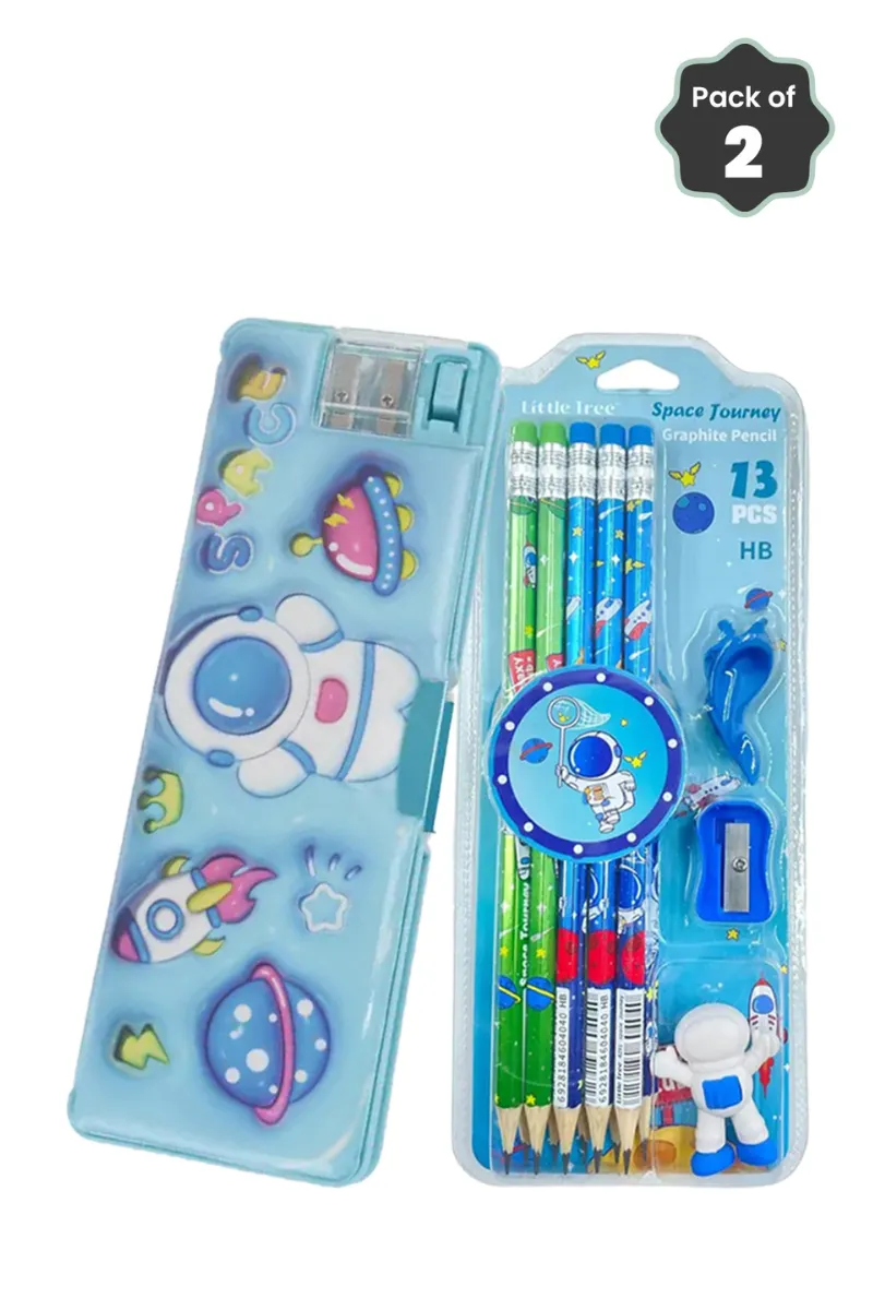 Space Themed Pencil Set + Vivin Astronaut Pencil Box - Combo of 2