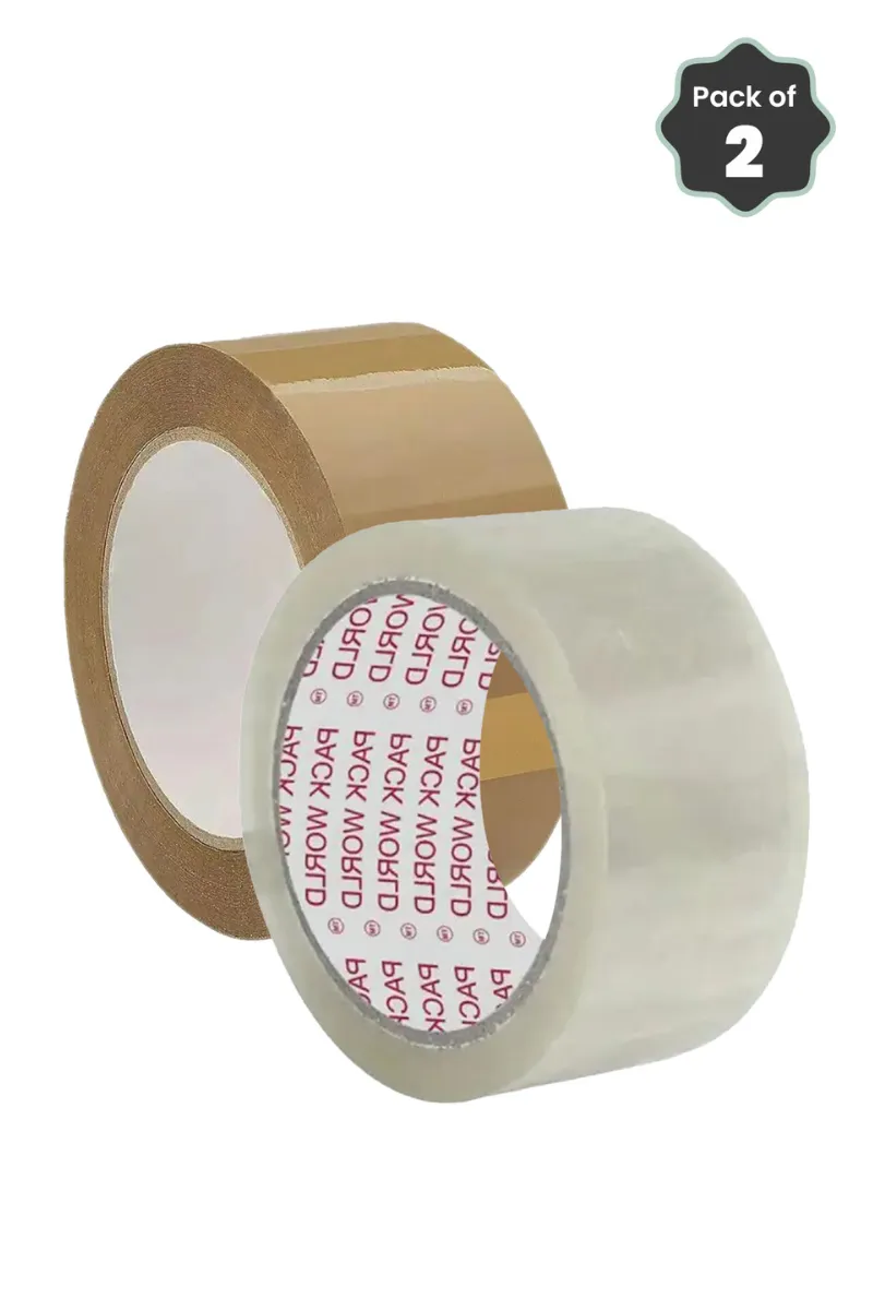 2 Inch Transparent & Brown Packing Tape - Combo of 2