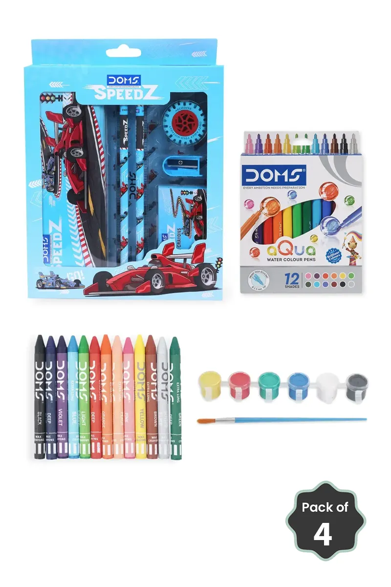 Pearl Tempera Colours + Aqua Water Colours + Extra Long Crayons + Speedz Stationery Kit Combo
