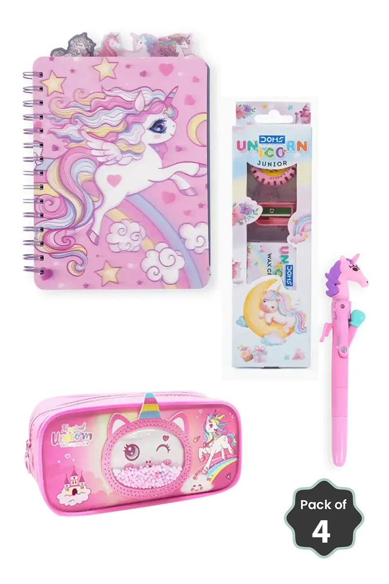 Unicorn Magic Stationery Combo (Notebook + Pen + Art Kit + Pencil Case)