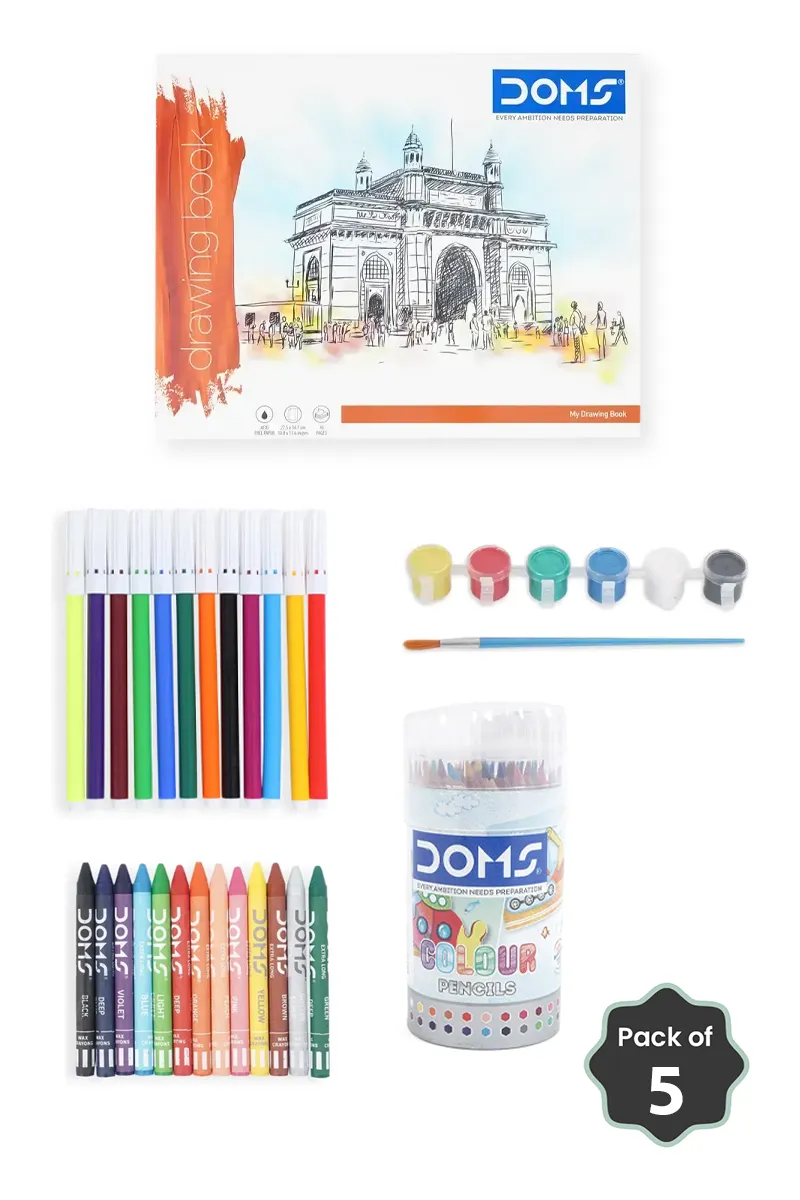 Doms Ultimate Art & Creativity Combo (Drawing Book + Water Colour Pens + Tempera Colours + Crayons + Pencils)