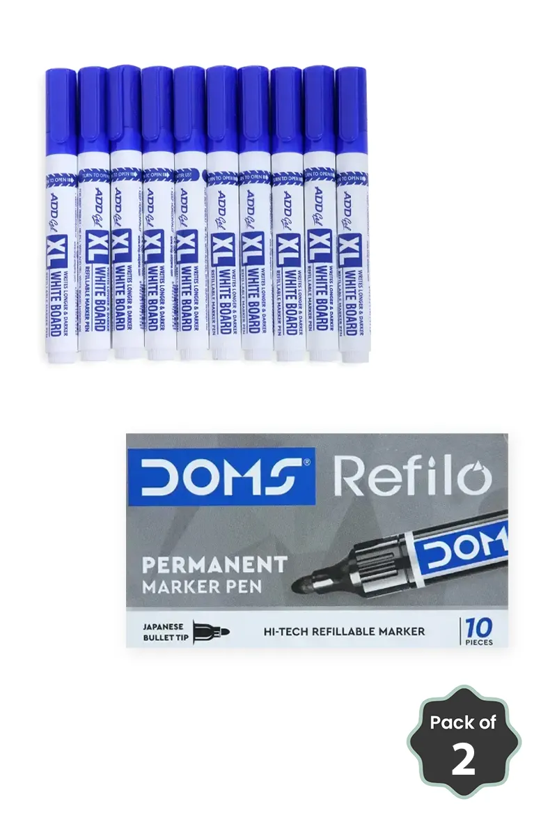 Add Gel & Doms Dual Marker Combo – White Board Marker (Blue) & Permanent Marker (Black)