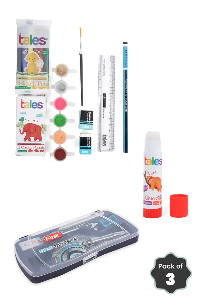 Flair Geo Matrix Geometry Box + Glue Stick + Easy-Peasy Painting Kit Combo 