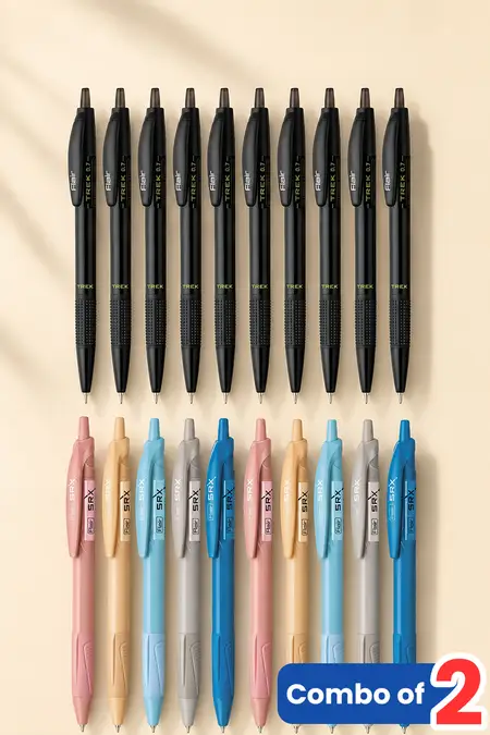 Stationery Starter Combo, Blue & Black Ballpoint Pen - Combo of 2
