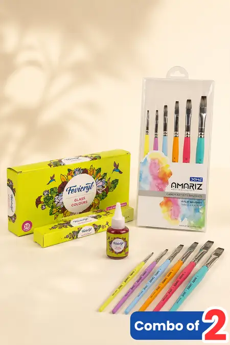 Stationery Starter Combo, Glass Color and Drawing Brush - Combo of 2