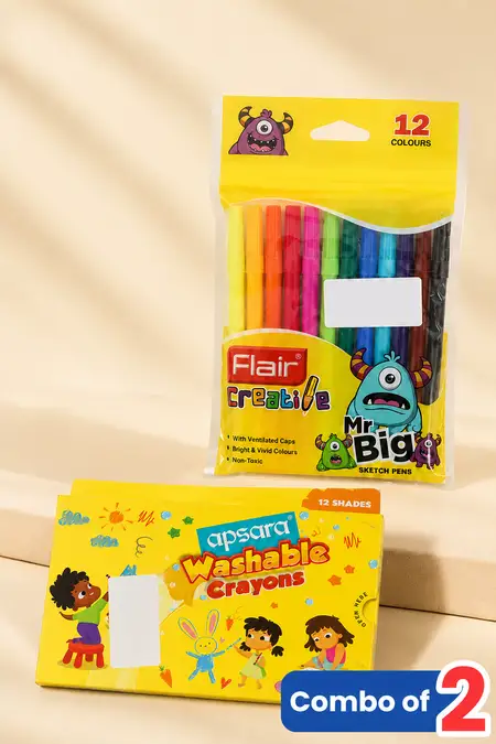 Stationery Starter Combo, Sketch Pens and Crayons - Combo of 2